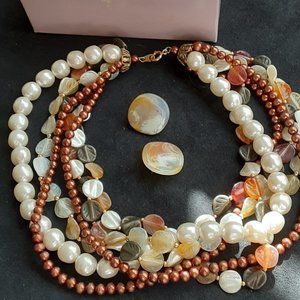 Pearl, Bead & Gemstone Necklace & Earrings Set